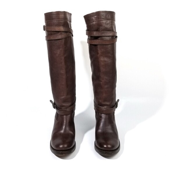 FRYE Jane Heritage Buckle Strap Knee High Western Riding Boots Horse Girl Brown - Picture 4 of 9